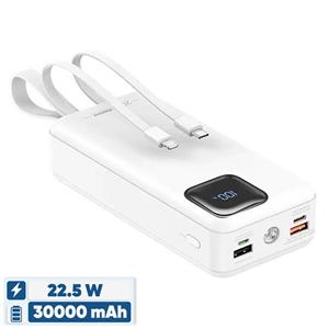 پاوربانک 22.5 وات ریمکس مدل RPP-550 ظرفیت 30000 میلی آمپر ساعت به همراه دو عدد کابل USB-C و لایتنینگ
