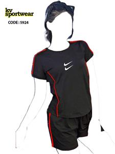 ست نیم تنه شلوارک نخی ورزشی زنانه کد 002