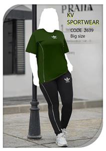 ست تیشرت شلوار نخ پنبه سایز بزرگ ورزشی زنانه adidas کد 004