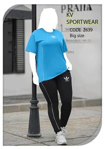 ست تیشرت شلوار نخ پنبه سایز بزرگ ورزشی زنانه adidas کد 006