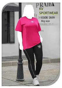 ست تیشرت شلوار نخ پنبه سایز بزرگ ورزشی زنانه adidas کد 009