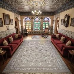 فرش ماشینی 1500 شانه تراکم 4500 برجسته طرح افشان ماهی صدفی