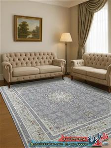 فرش 1200 شانه خشتی طرح دلبر رنگ طوسی نقره ای گل برجسته کاشان