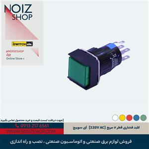 کلید فشاری قطر ۱۶ مستطیلی با درپوش (220V AC) آی سوییچ