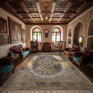فرش ماشینی 1200 شانه تراکم 3600 گل برجسته طرح 120043 آبی