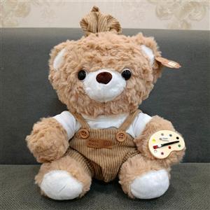 عروسک خرس نقاش لباس دار، طول 30 سانتی‌متر، رویه پولیشی مخمل نانو پرز بلند (اورجینال خارجی)