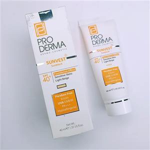 کرم ضدآفتاب رنگی فاقد اسانس کرم پودری پرودرما PRODERMA بژ روشن spf 40 مناسب پوست حساس حجم 40 میل 92379