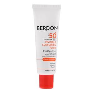 فلوئید ضد آفتاب بدون رنگ صورت بردون SPF 50 مدل Non-comedogenic حاوی محافظ UVA و UVB مناسب پوست‌های معمولی و خشک حجم 50 میلی لیتر