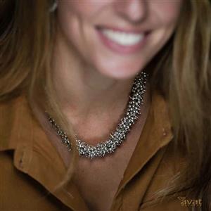 گردنبند برنج خوشه انگور ابکاری نقره ای