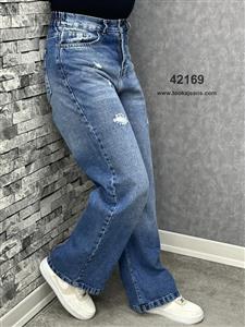 شلوار جین زنانه بگ آبی وسط 42169