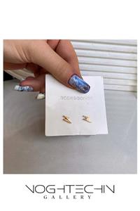 گوشواره زنانه برند استنلس استیل مدل رعد وبرق طرح طلا وارداتی