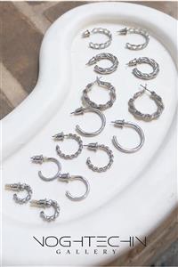 گوشواره زنانه برند وای اس ایکس مدل حلقه ای طرحدار وساده سیلور وارداتی