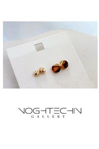 گوشواره زنانه برند وای اس ایکس مدل پلنگی  وبیضی ساده طرح طلا وارداتی