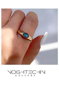 انگشتر زنانه برند وای اس ایکس مدل تک نگین آبی طرح طلا با کیفیت بالا
