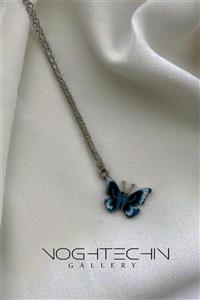 گردنبند زنانه برند فشن مدل پروانه ی طرحدار طوسی با کیفیت بالا