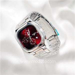 ساعت مچی مردانه صفحه مربع زرشکی مدل سیتیزن CITIZEN Vip طرح سه موتوره تقویم دار ویتوریا