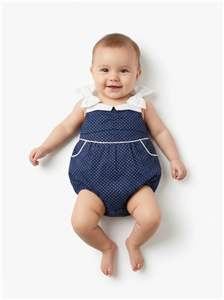 رامپر دخترانه خال‌خالی مدل پاپیونی (رنگ سرمه‌ای) برند janie&jack