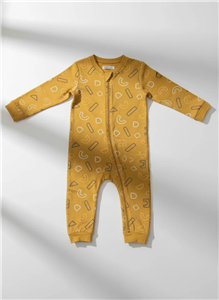 سرهمی نوزادی زیپ‌دار طرح اشکال هندسی (رنگ خردلی) برند fox&bunny