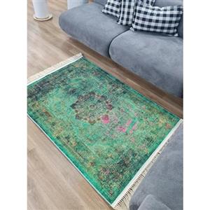 فرش ماشینی چاپی | فرشینه هازان ترک طرح ابریشمی وینتیج سبز w2107 (پس کرایه)