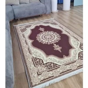 فرش ماشینی چاپی | فرشینه هازان ترک طرح سنتی کرم زرشکی h318 (پس کرایه)
