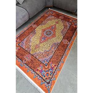 فرش ماشینی چاپی | فرشینه مخمل طرح سنتی نارنجی 062 (پس کرایه)