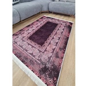 فرش ماشینی چاپی | فرشینه هازان ترک طرح بنفش وینتیج مدرن کد h478(پس کرایه)