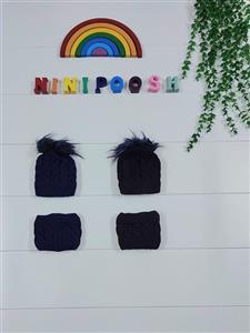 ست دو تیکه کلاه داخل خز پوم دار، شال رینگی داخل خز