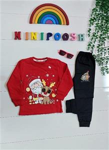 بلوز شلوار یلدایی طرح بابانوئل و گوزن عینکی