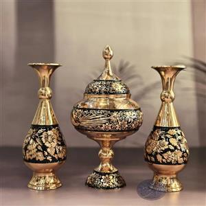 ست گلدان 25 و شکلات خوری 25 مس و تراش کاظمی 