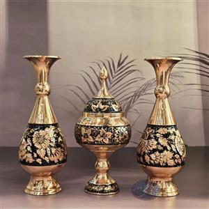 ست شکلات خوری 18 و گلدان 25 مس و تراش کاظمی 