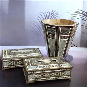 ست سه تکه سطل و دستمال خاتم لاله ای کاظمی