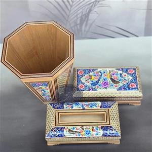 ست سه تکه سطل خاتم و گل و مرغ کاظمی