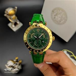 ساعت ورساچه کرنوگراف طلایی بند چرم سبز versace v-race chronograph