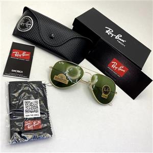 عینک آفتابی خلبانی AVIATOR ریبن rayban شیشه سنگ طلایی قهوه ای سایز 3026 فول پک
