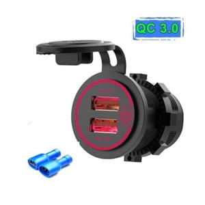 شارژر USB خودرویی روپنلی گرد قرمز دو خروجی فست شارژ QC3.0 با ON\/OFF لمسی و فیوز بین راهی