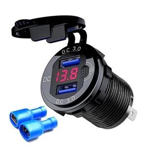 شارژر USB خودرویی روپنلی گرد قرمز دو خروجی فست شارژ QC3.0 با نمایشگر ولتاژ و کلید ON\/OFF