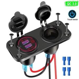 شارژر USB خودرویی روپنلی دوبل فندکی و دو خروجی فست شارژ QC3.0 با ON\/OFF لمسی