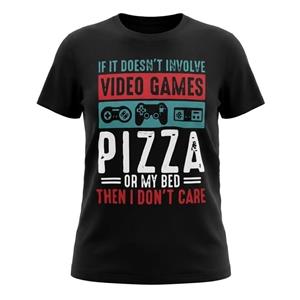 تیشرت زنانه مشکی خارجی مدل Game and Pizza