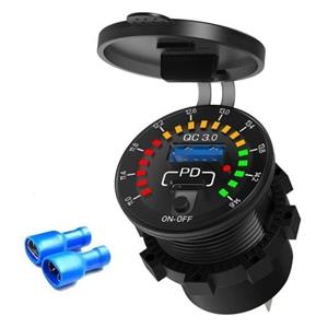 شارژر USB خودرویی روپنلی گرد QC3.0Type-C با کلید ON\/OFF و نشانگر ولتاژ