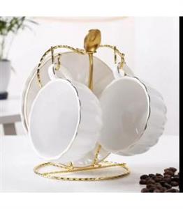 فنجان نعلبکی جفتی فرفری با استند طلایی