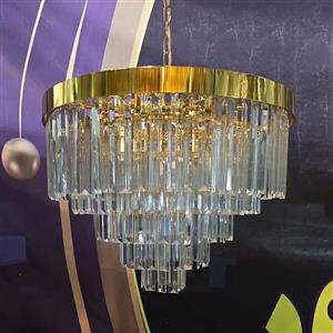 لوستر کریستالی مدل کاترین طلایی با آویز کاردی