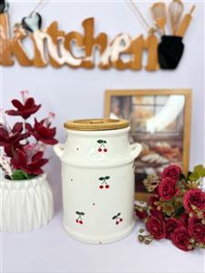 بانکه سرامیکی رب بانکه سرامیکی روغن جامد ظرف روغن جامد ظرف رب بانکه روغن طرح آلبالو 