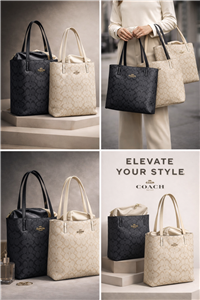 کیف دوشی زنانه برند کوچ مدل ایستاده چرم صنعتی طرح Coach مشکی