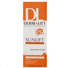 کرم ضد آفتاب بدون رنگ درمالیفت مدل SPF50 محافظ UVA ،UVB، ضد آب، مناسب پوست چرب حجم 40 میلی‌لیتر
