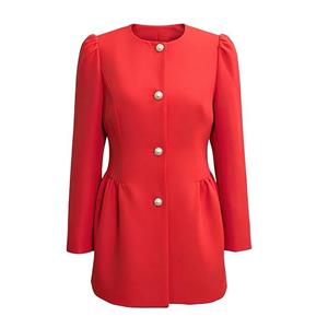 مانتو زنانه کرپ کجراه یقه گرد دکمهدار رنگ هندوانهای چهار فصل شیک