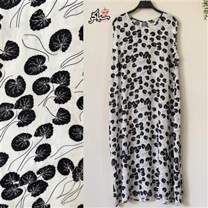 پیراهن نخی حلقه ای ساحلی زنانه خنک و تابستونی (بدون آبرفت) سفید مشکی