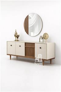 قیمت و خرید آینه کنسول چوبی رستا | روکش طبیعی راش و گردو، کیفیت لوکس، ابعاد ۱۸۰ سانت، مناسب پذیرایی مدرن