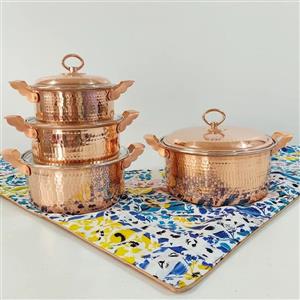 سرویس چهار تیکه قابلمه مسی زنجان رنگ ثابت حتی روی شعله