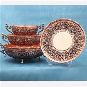 سرویس 4 تیکه پذیرایی سلطنتی ضخیم مسی گلبرگ چکشی سه پایه کار بسیار زیبا
