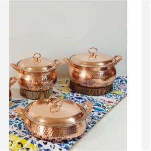 قابلمه دو عددی شکمی قطر25و22 همراه یک ماهی تابه در دارقطر25 تمام مسی